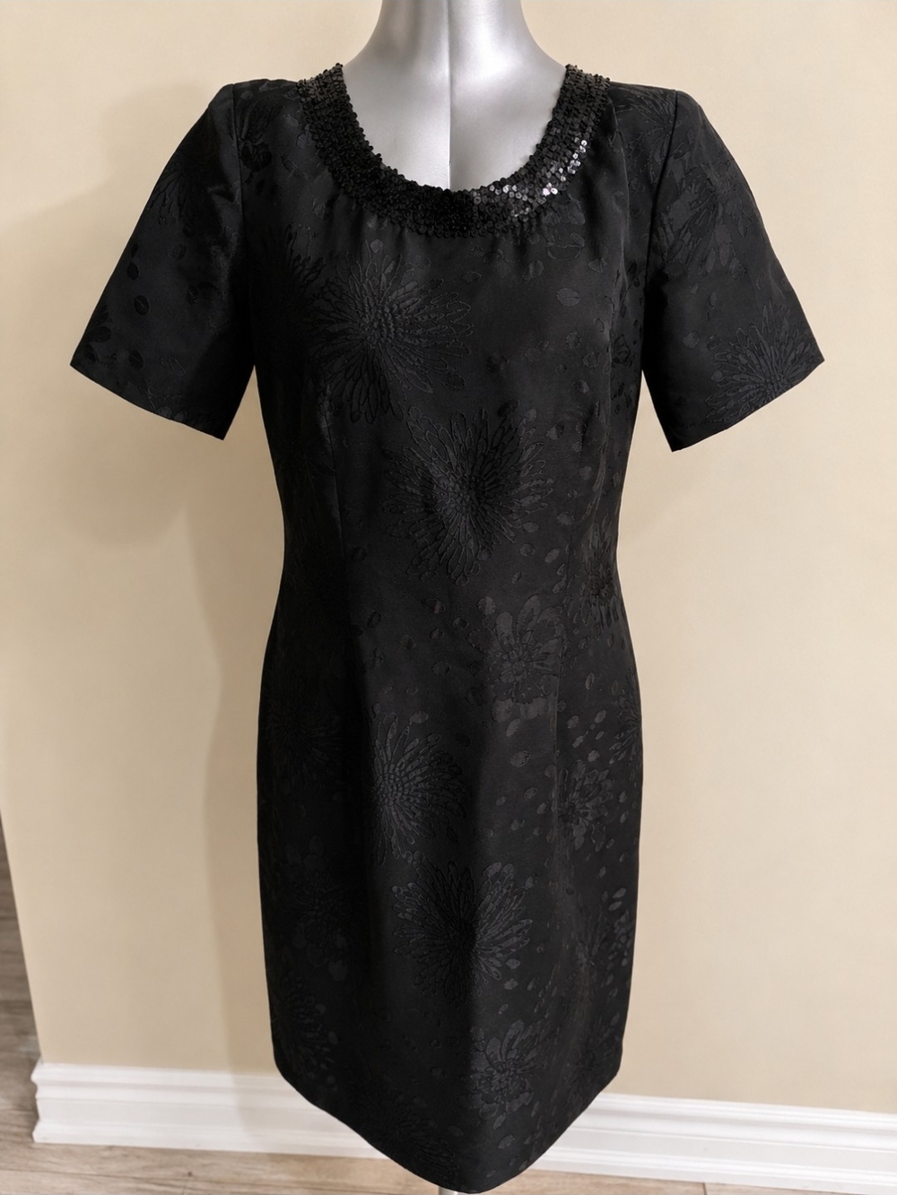 Mario Serrani black floral brocade shift dress